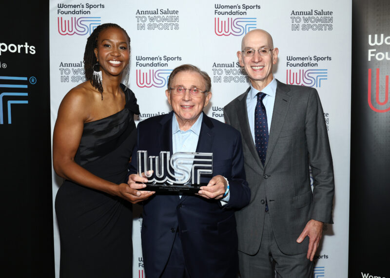 (L-R) Tamika Catchings, Champion for Equality Award recipient Herb Simon, and NBA Commissioner Adam Silver attend the 2025 Women's Sports Foundation's Annual Salute To Women In Sports.